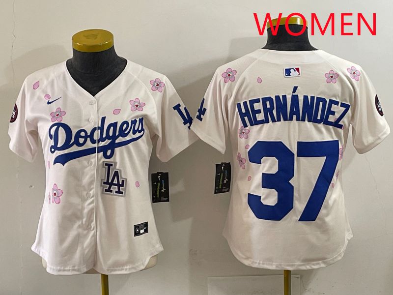 Women Los Angeles Dodgers #37 Hernandez Cream Sakura Edition 2025 Nike MLB Jersey style 39